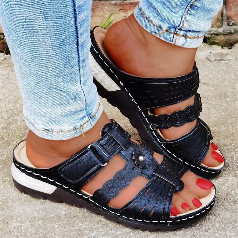 2022 Fashion Leather Wedges Casual Slides Summer Sandal