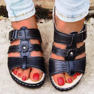 2022 Fashion Leather Wedges Casual Slides Summer Sandal