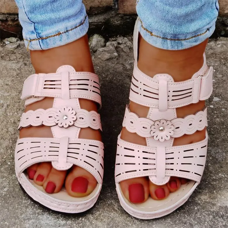 2022 Fashion Leather Wedges Casual Slides Summer Sandal