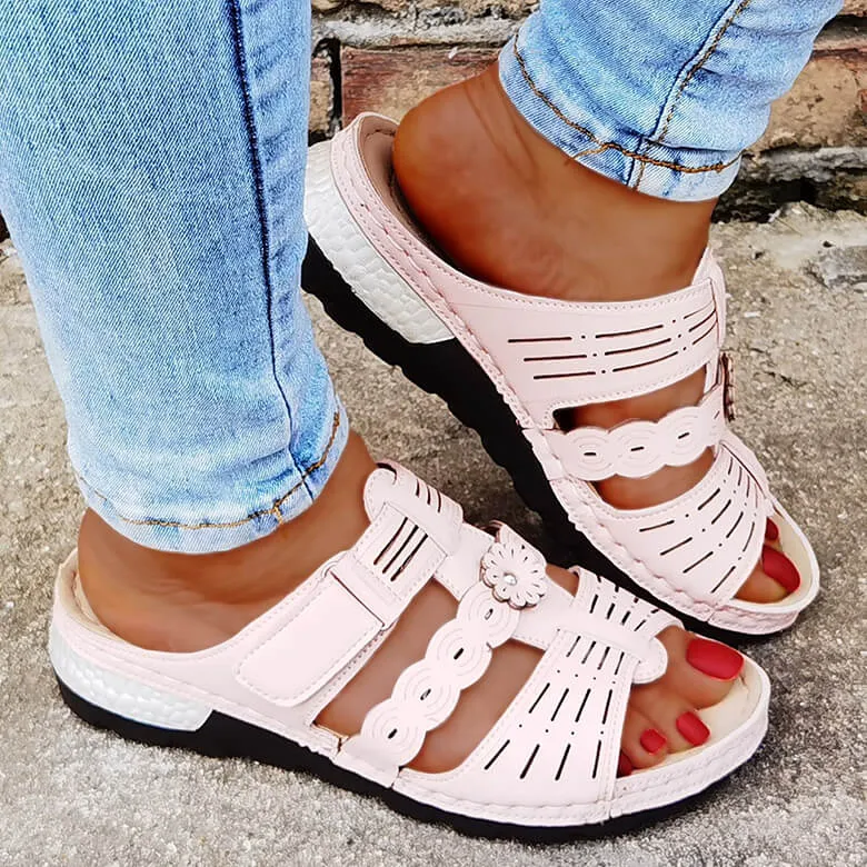 2022 Fashion Leather Wedges Casual Slides Summer Sandal