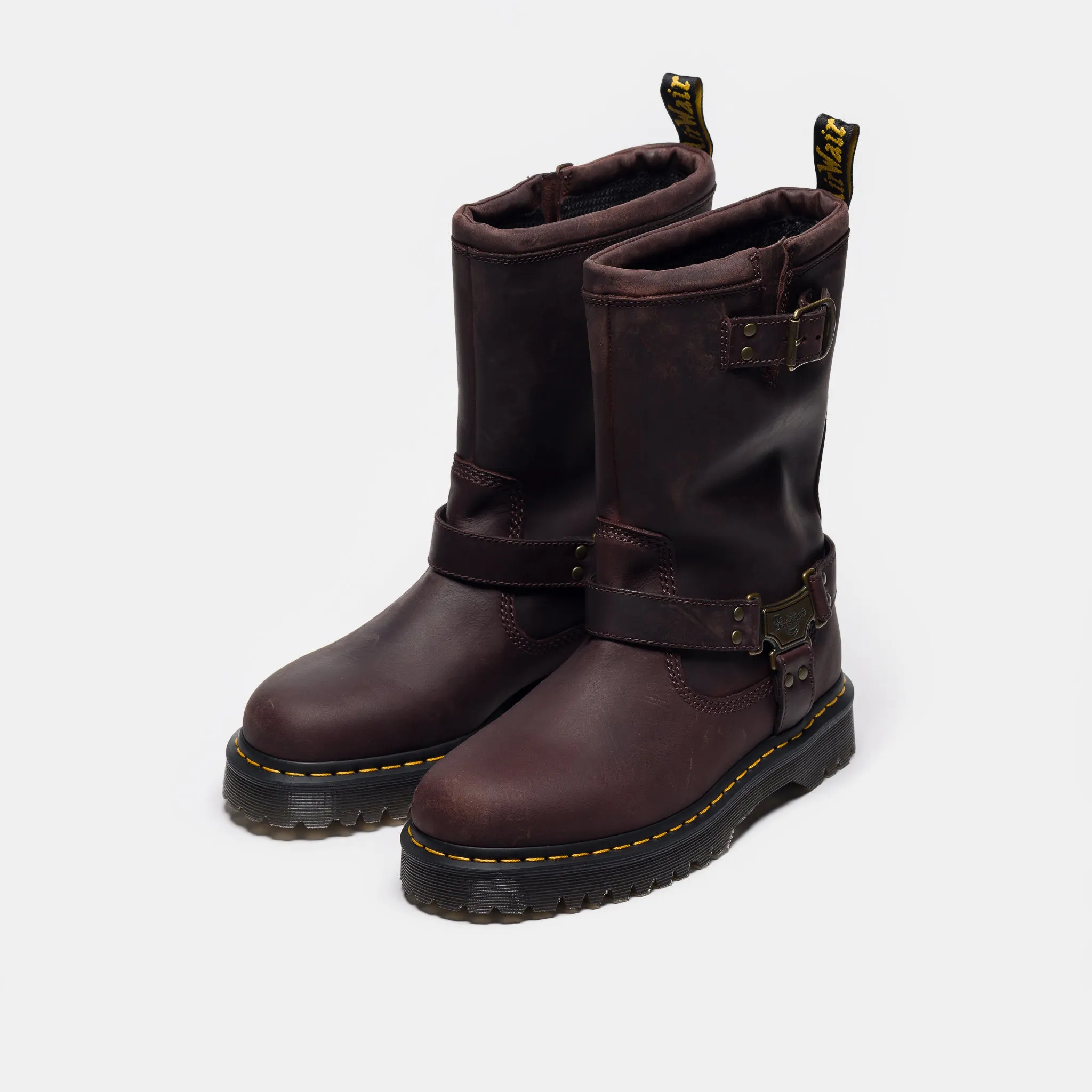 Anistone Hi Leather Biker Boot in Dark Brown