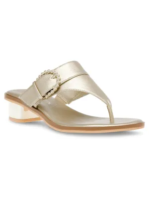 ANNE KLEIN Womens Gold Pebled Solid Padded Flexible Buckle Accent Metallic Thessy Round Toe Block Heel Slip On Dress Thong Sandals Shoes M