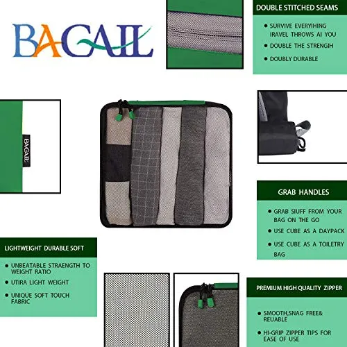 BAGAIL Packing Cubes System 7-Pcs Travel Organizer Accessories for Carry On Luggage with Shoe Bag & Toiletry Bags Lime Green