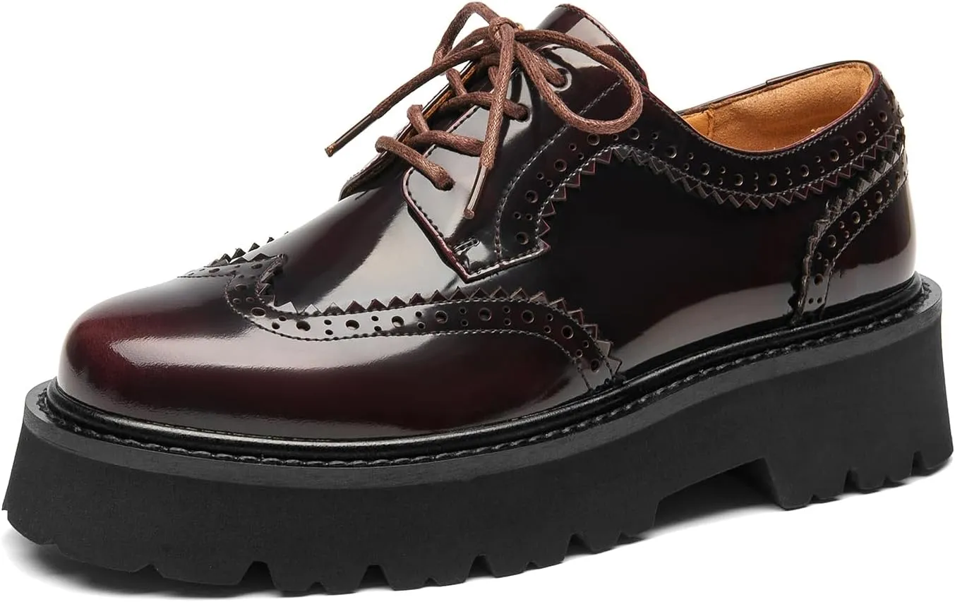 BEAU TODAY Platform Oxfords for Women, Oxford Shoes for Women, Chunky Leather Lace Up Oxford Shoes, Casual Comfort Business Work Office Dress Shoes