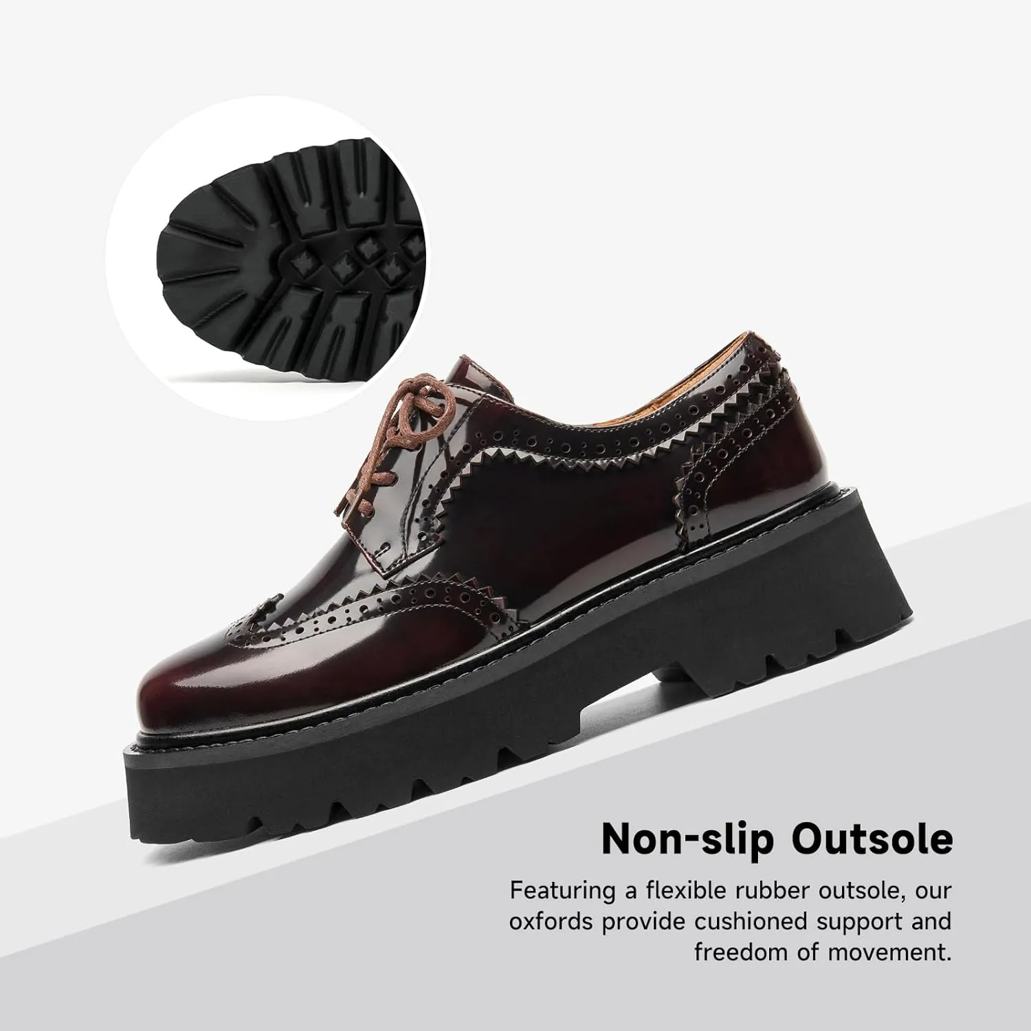 BEAU TODAY Platform Oxfords for Women, Oxford Shoes for Women, Chunky Leather Lace Up Oxford Shoes, Casual Comfort Business Work Office Dress Shoes