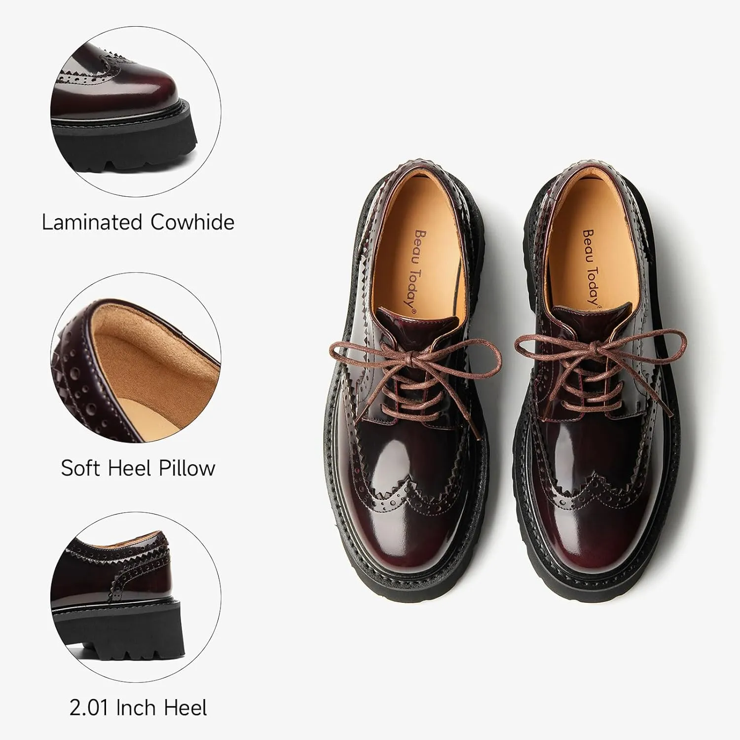 BEAU TODAY Platform Oxfords for Women, Oxford Shoes for Women, Chunky Leather Lace Up Oxford Shoes, Casual Comfort Business Work Office Dress Shoes