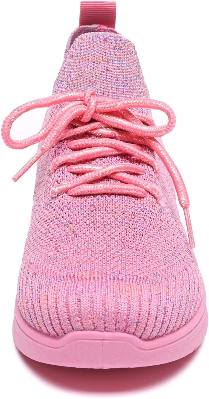 Bernal Women Sparkle Walking Tennis Shoes Casual Lace-Up Non Slip Breathable Mesh Working Sneakers Gym Workout Shoes