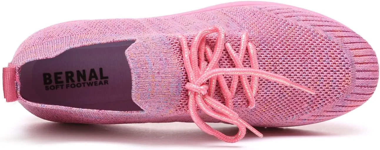 Bernal Women Sparkle Walking Tennis Shoes Casual Lace-Up Non Slip Breathable Mesh Working Sneakers Gym Workout Shoes