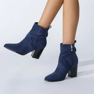 Block Heel Pointed Toe Suede Booties