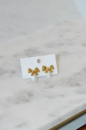 Bow & Pearl Studs - Water Resistant