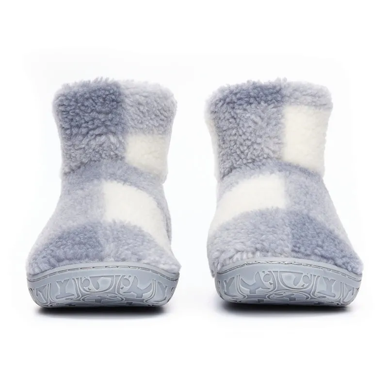 Celeste - Shorter Length Check Sherpa Slipper Boot - Grey Check