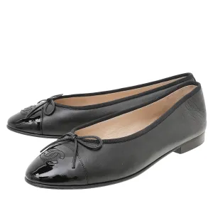 Chanel Black CC Cap Toe Bow Ballerina Flats 38.5