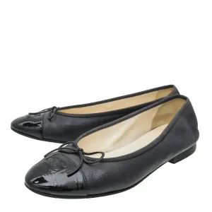 Chanel Black CC Cap Toe Bow Flat Ballerina 37.5