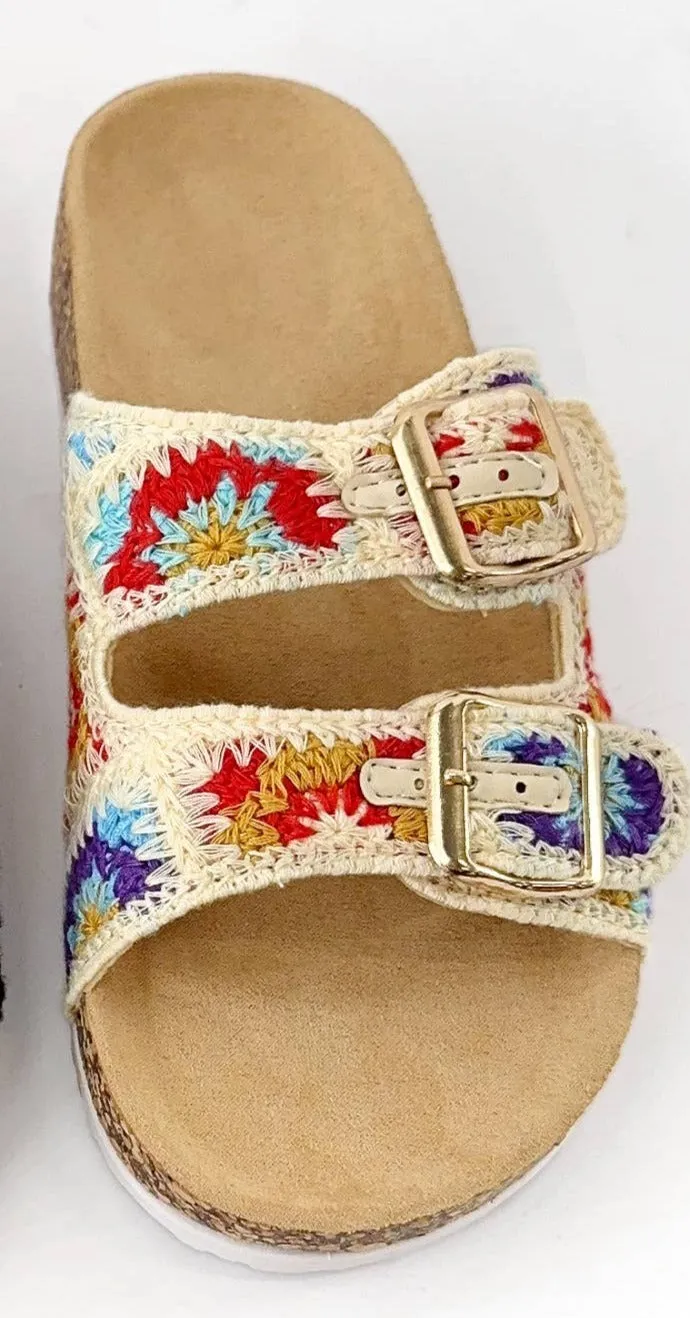 Colorful Crochet Double Strap Sandal - Size 5.5 remaining