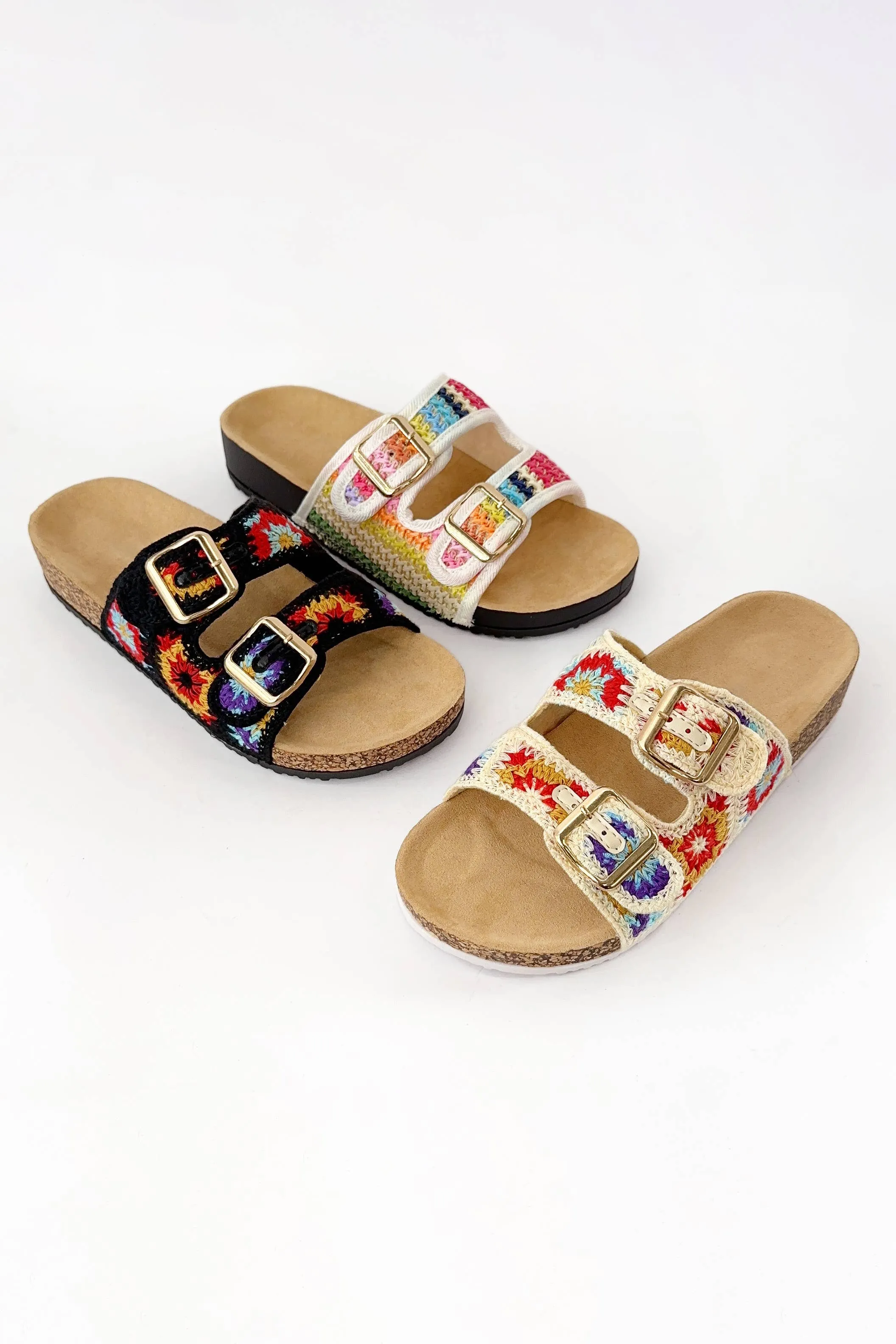 Colorful Crochet Double Strap Sandal - Size 5.5 remaining