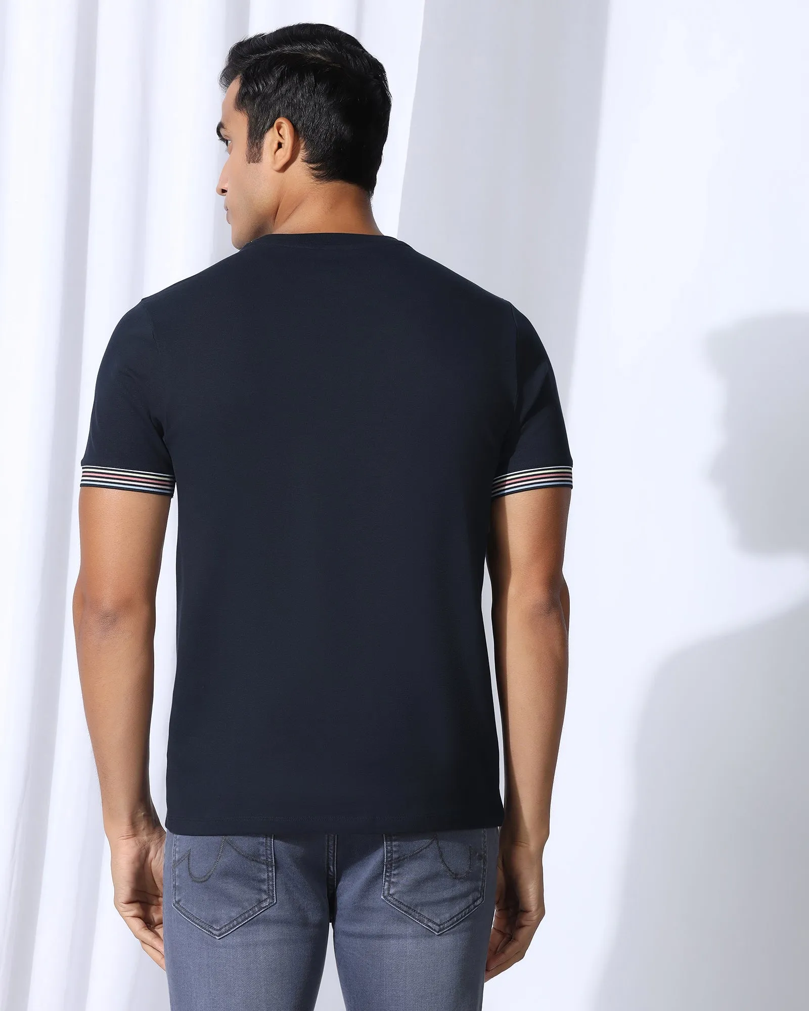 Crew Neck Navy Solid T-Shirt - Spectrum