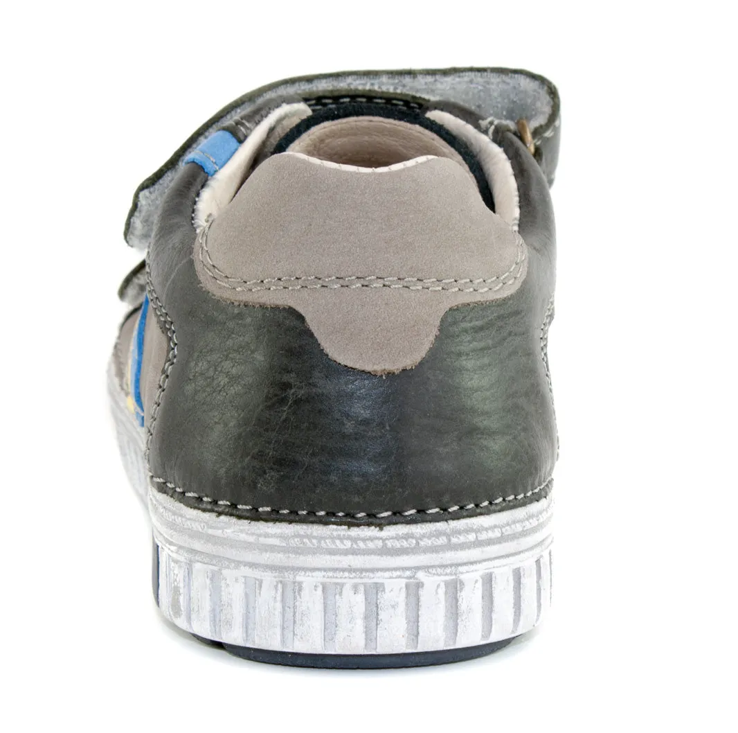 D.D. Step big kid boy shoes grey with yellow and blue stripe size US 13-4