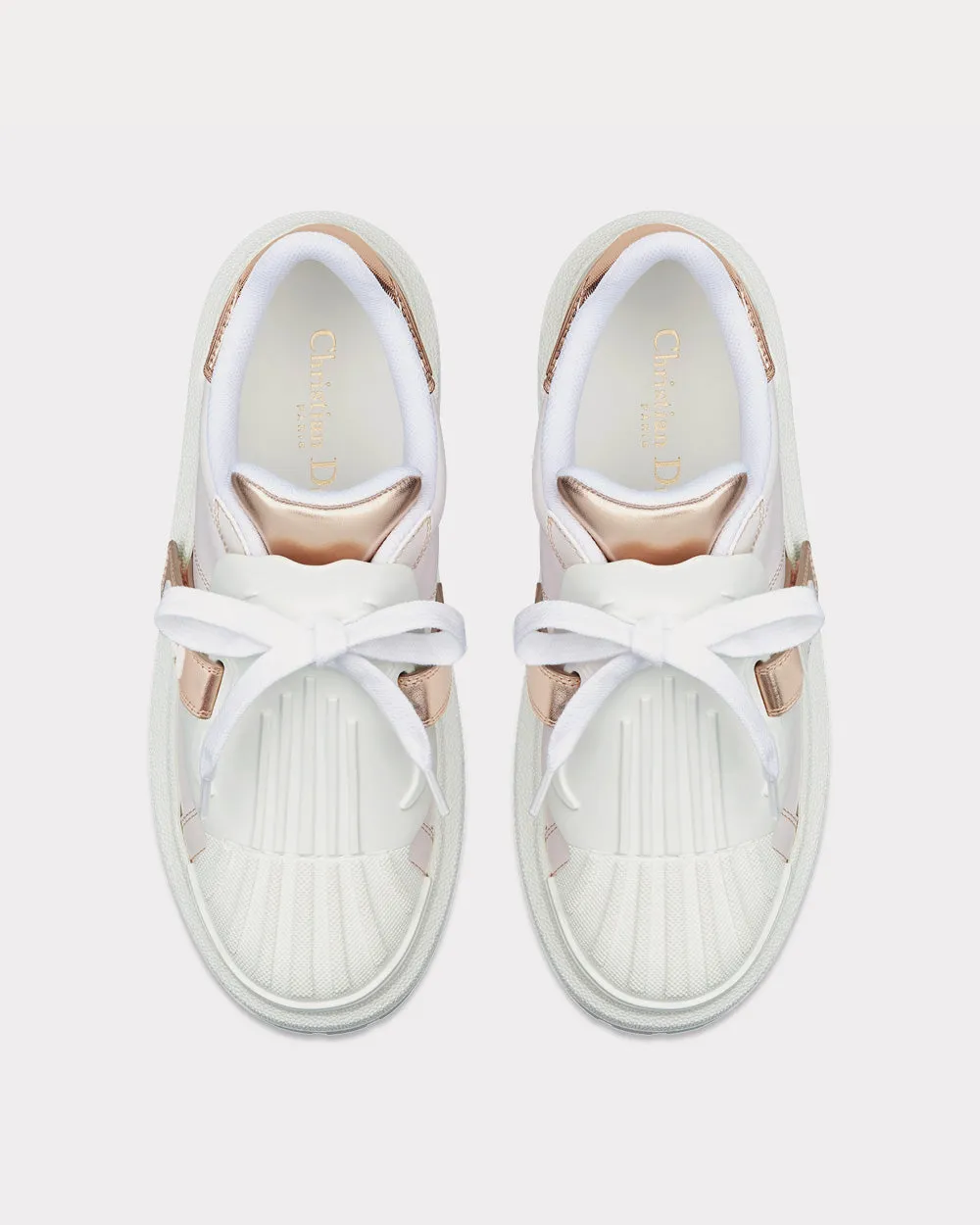 Dior-ID White Calfskin and Gold-Tone Laminate Low Top Sneakers