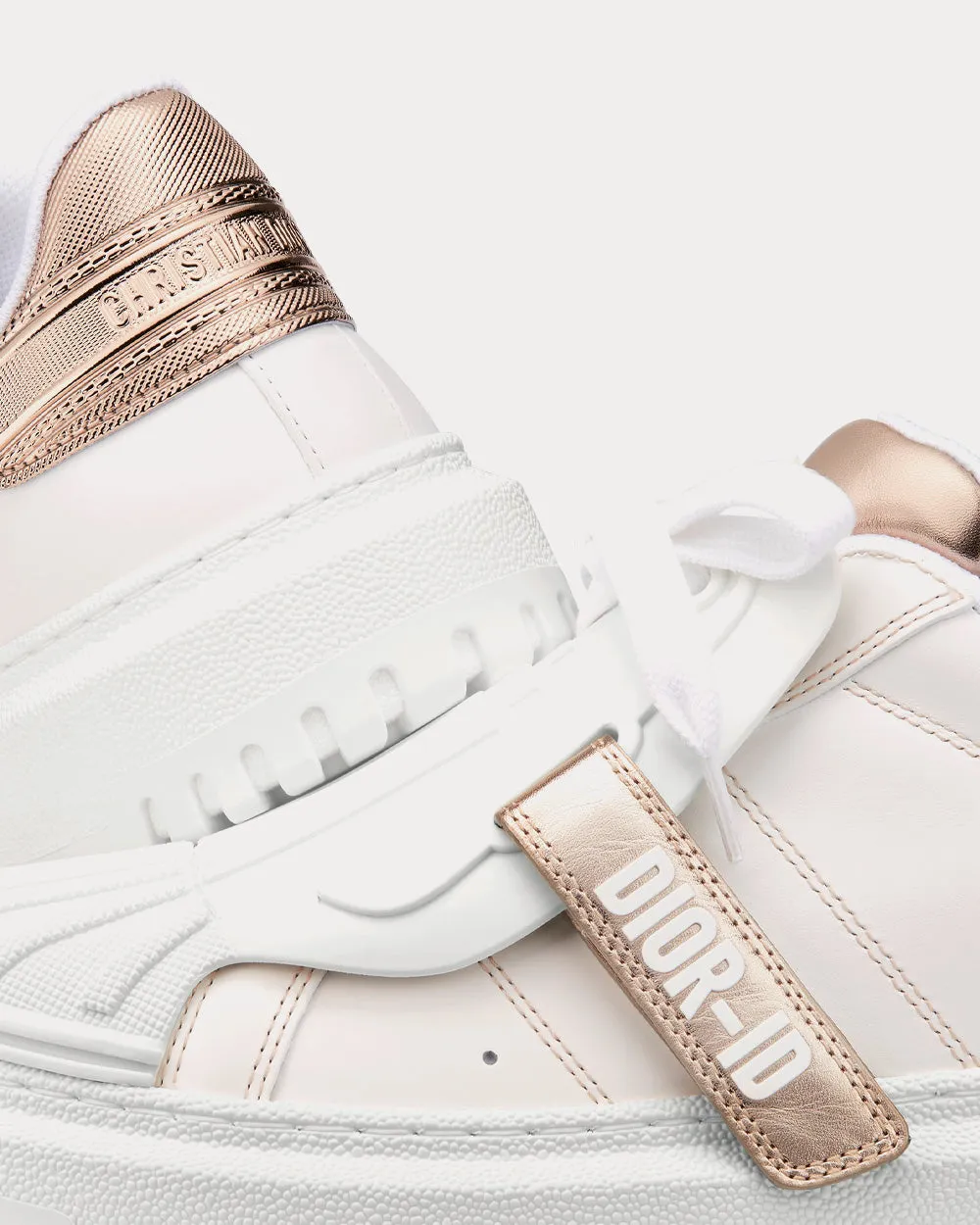 Dior-ID White Calfskin and Gold-Tone Laminate Low Top Sneakers