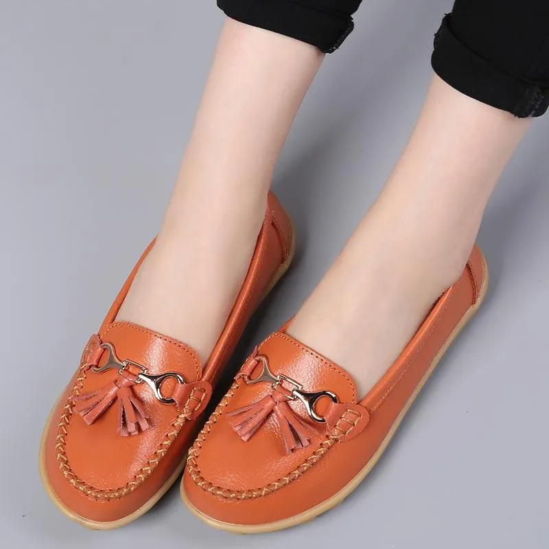 Flat shoes woman tassel fringe solid color loafers