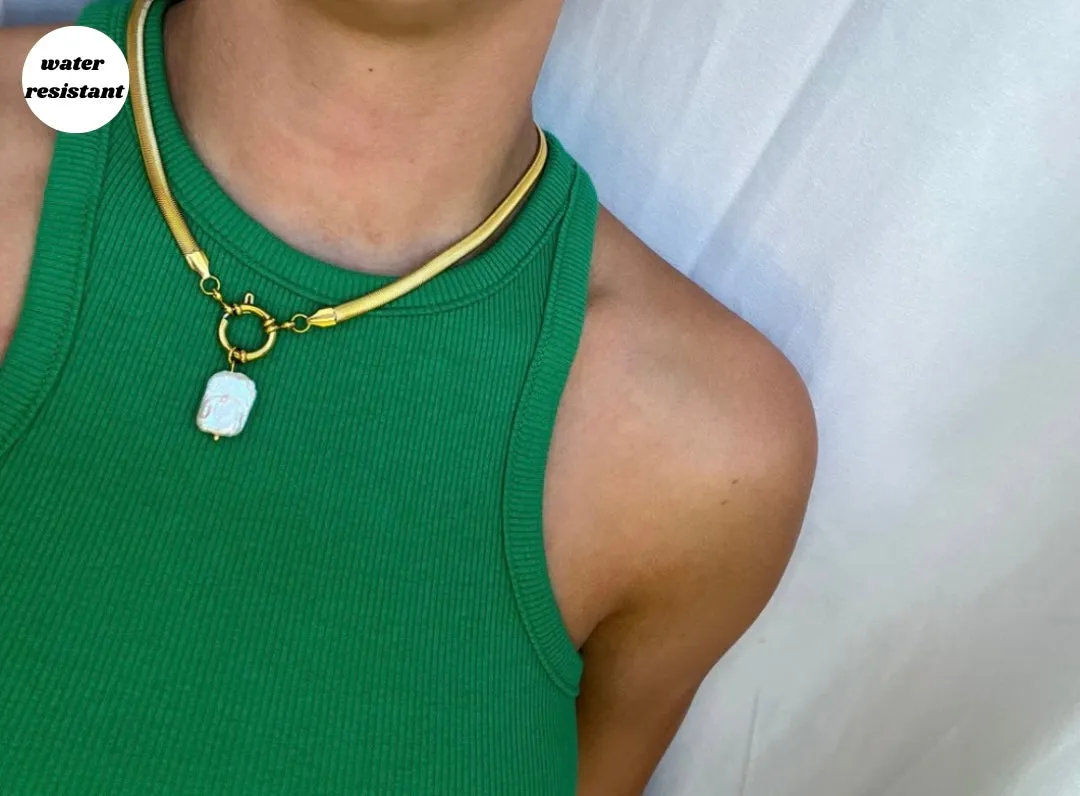 Herringbone Pearl Necklace - Water Resistant