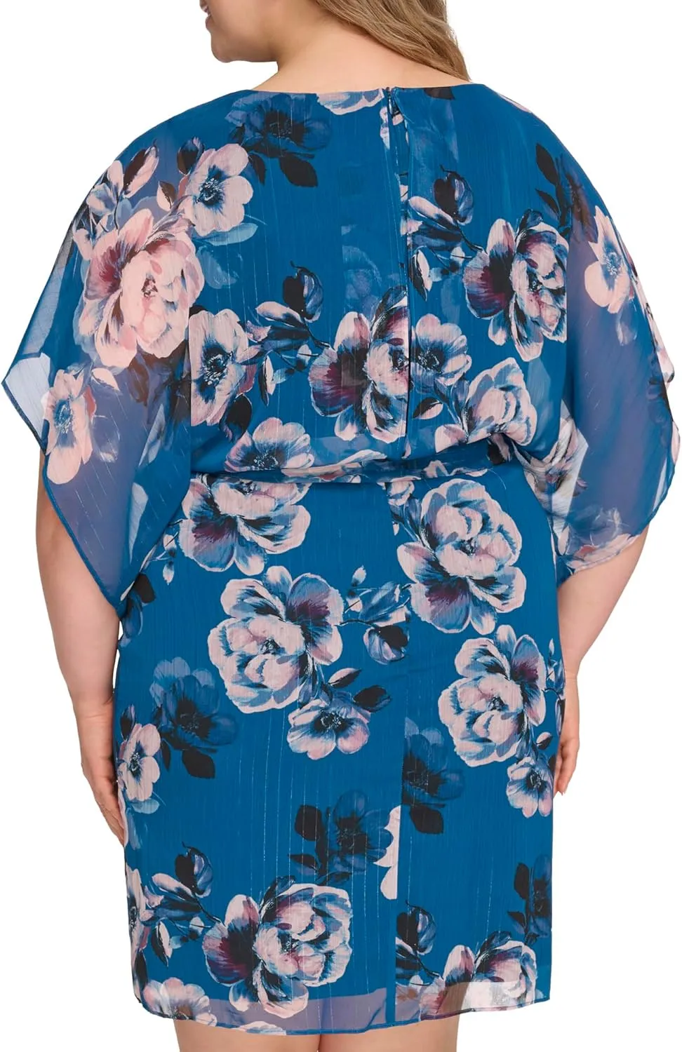 Jessica Howard Women's Floral Chiffon Mini Dress  3/4 Sleeve Boat Neck