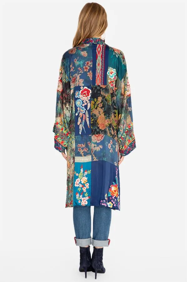 JOHNNY WAS STRETCH SILK HAZEL LONG KIMONO
