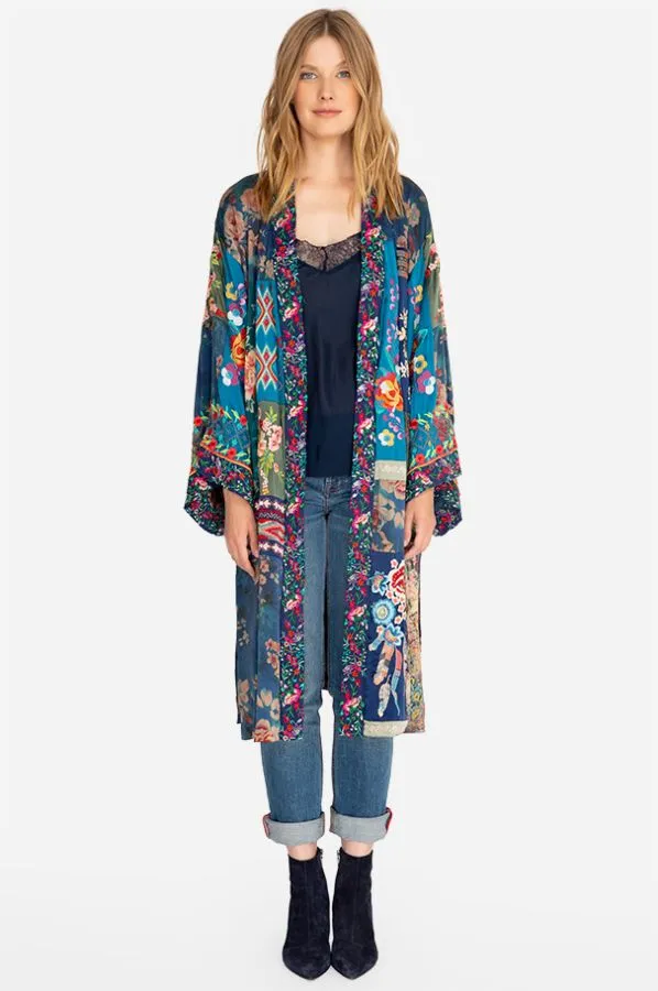 JOHNNY WAS STRETCH SILK HAZEL LONG KIMONO