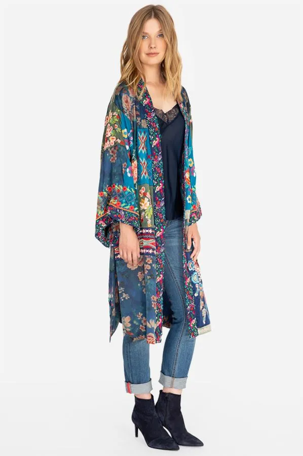 JOHNNY WAS STRETCH SILK HAZEL LONG KIMONO