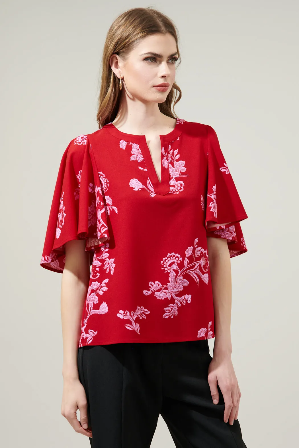 Kandy Jacobean Easton Split Neck Blouse