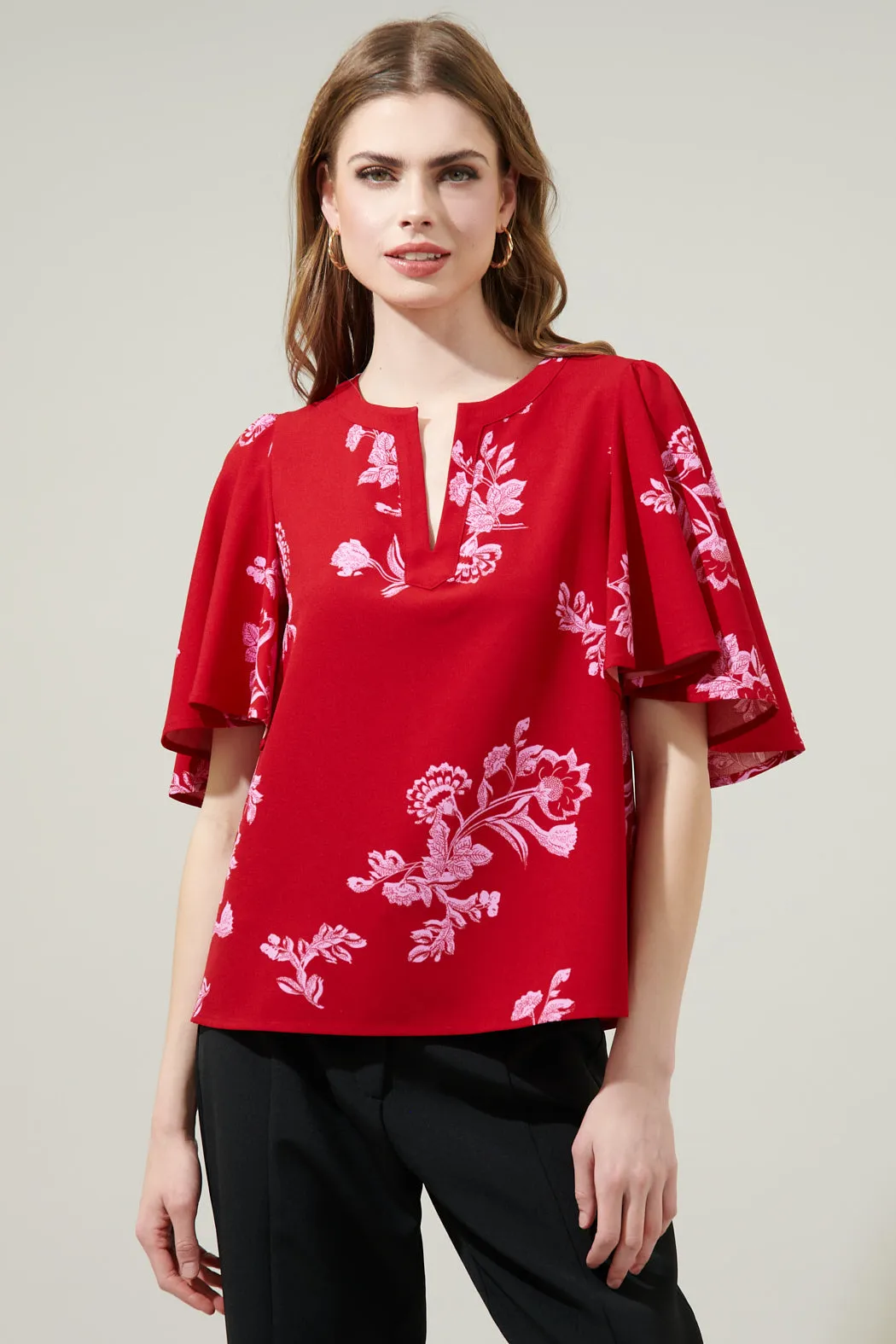 Kandy Jacobean Easton Split Neck Blouse