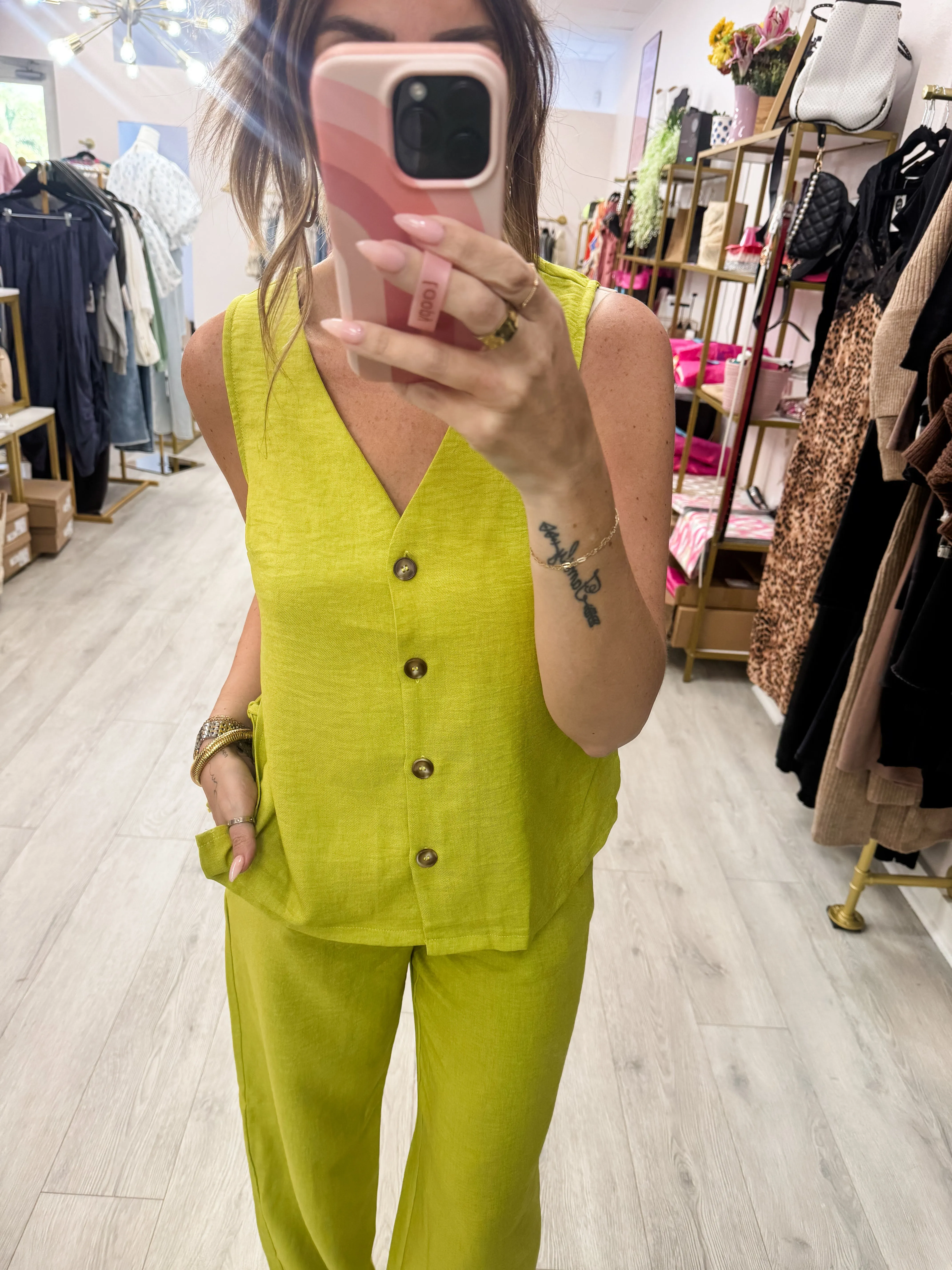 Lime Vacation Vest & Pants Set