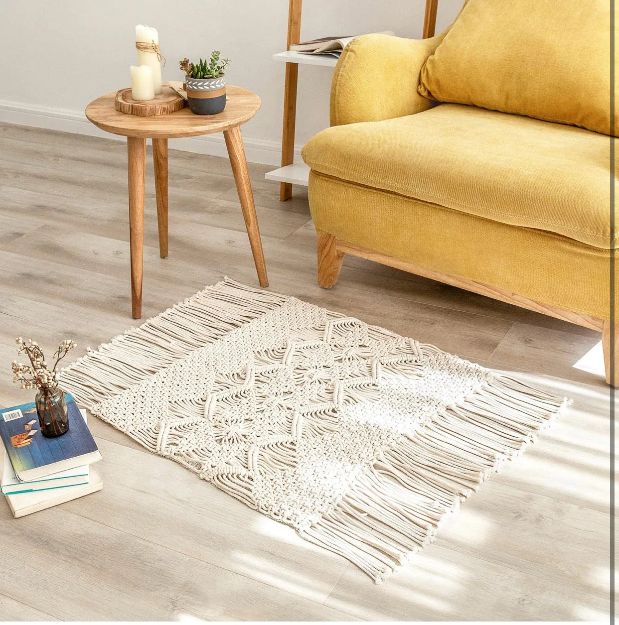Macrame Rug Boho Area Rugs Cotton Woven Small Carpets with Tassels for Bedroom Living Room Bathroom Entryway Nursery Home Decor, 35" L x 24" W