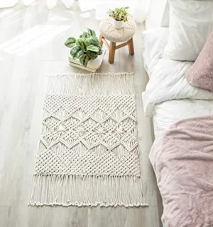 Macrame Rug Boho Area Rugs Cotton Woven Small Carpets with Tassels for Bedroom Living Room Bathroom Entryway Nursery Home Decor, 35" L x 24" W
