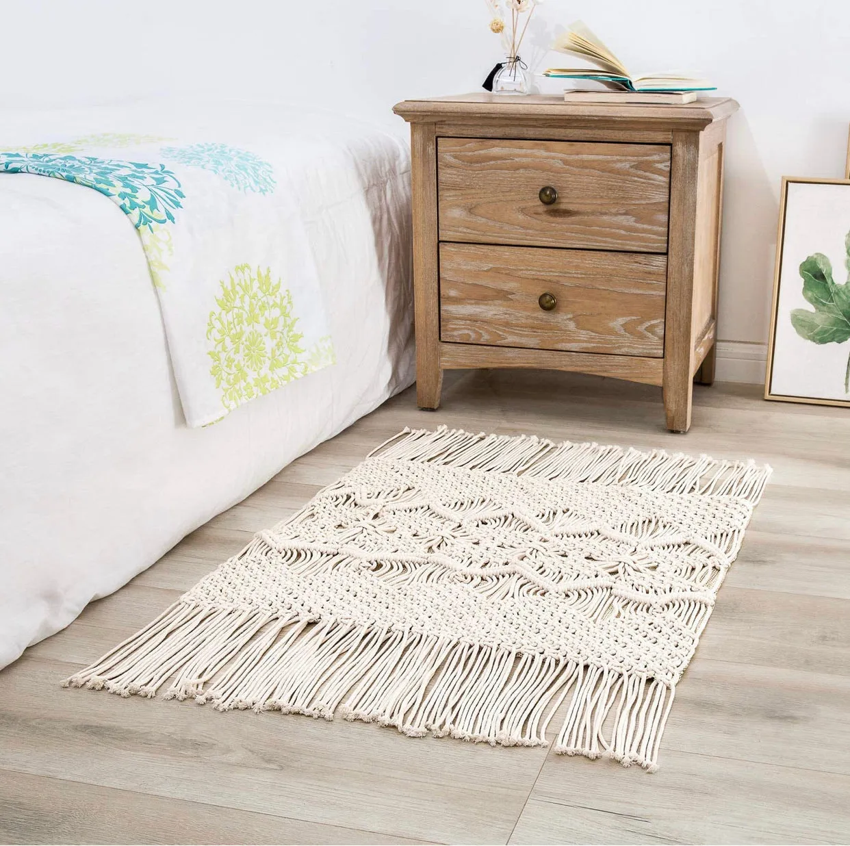 Macrame Rug Boho Area Rugs Cotton Woven Small Carpets with Tassels for Bedroom Living Room Bathroom Entryway Nursery Home Decor, 35" L x 24" W
