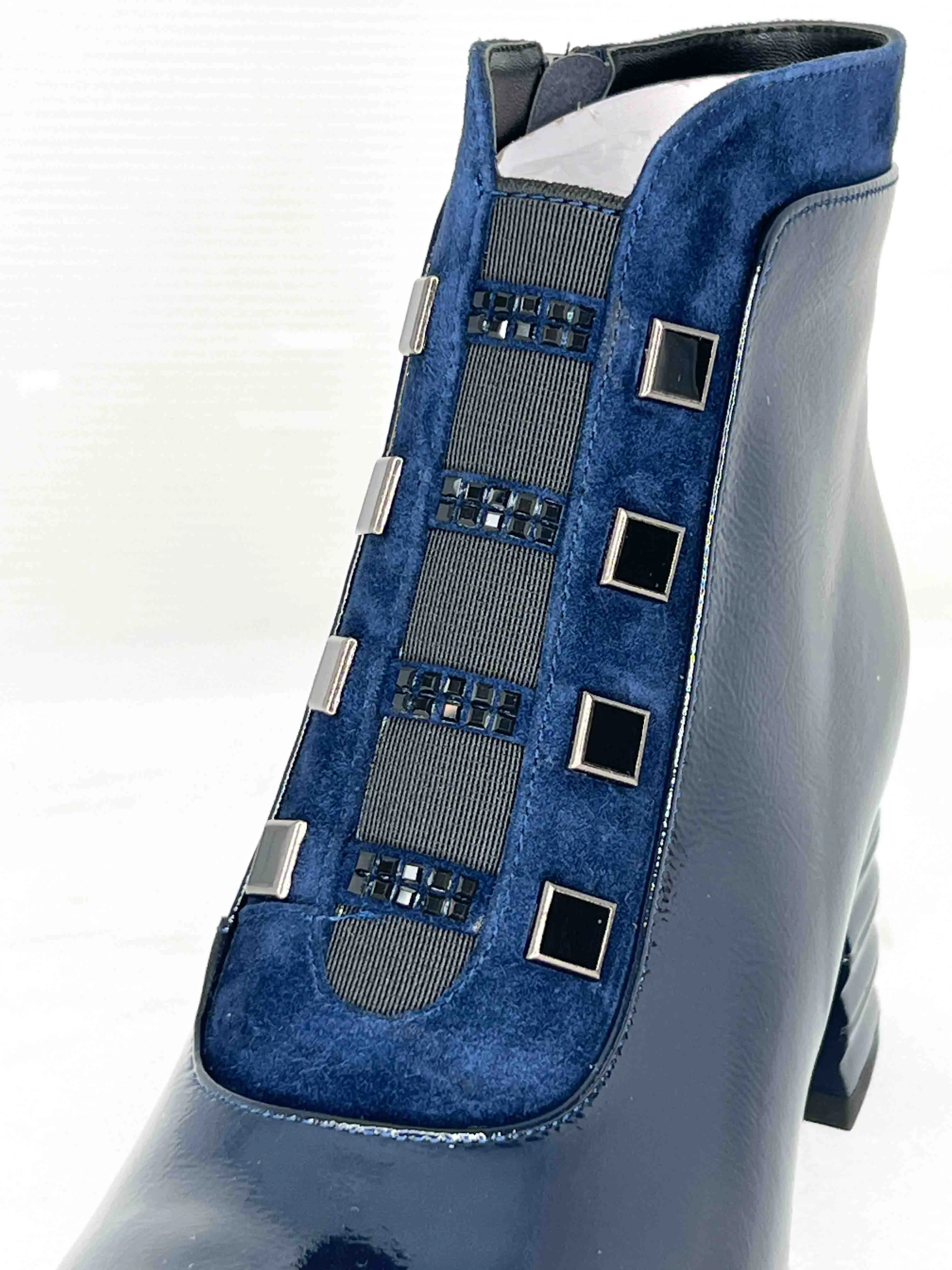 Navy Leatherette & Suede Heeled Boot