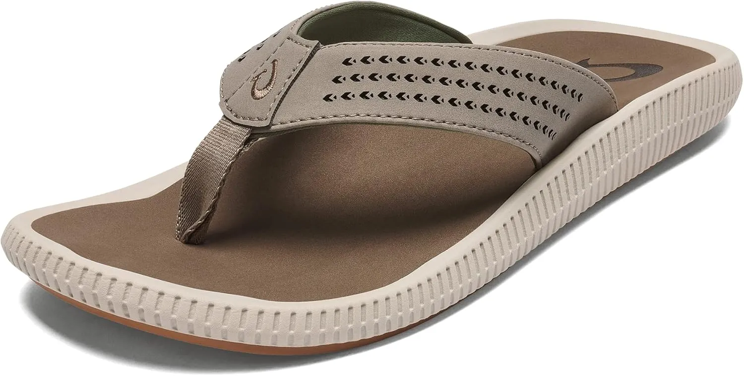 OLUKAI Ulele Men's Beach Sandals, Water Resistant Flip Flops, Arch Support & Comfort Fit, Lightweight & Durable, Enhanced Grip & Traction