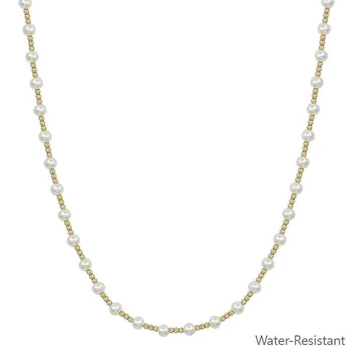 Pearl & Gold Beaded Necklace (Water Resistant)