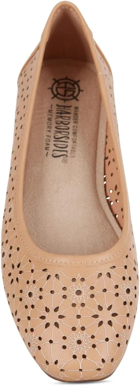 Priscilla Womens Flats  Comfortable Vegan Slip-On Shoes with Memory Foam, Breathable Eyelet Stitch Detail, Available in Black, Cafe, White, Medium & Wide Sizes 6-10