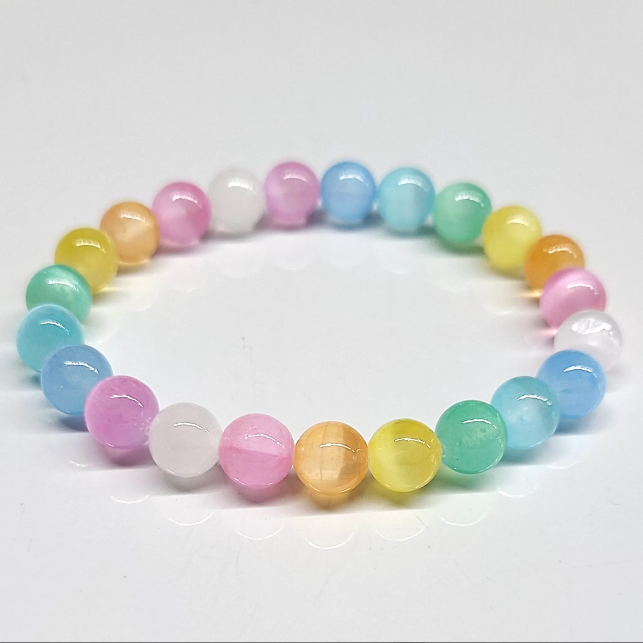 Rainbow Selenite Stackable 8mm Round Beaded Bracelet