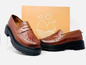 Sols Size 10 Brown/Black Woven Leather W/ BAG! Shoes Loafers