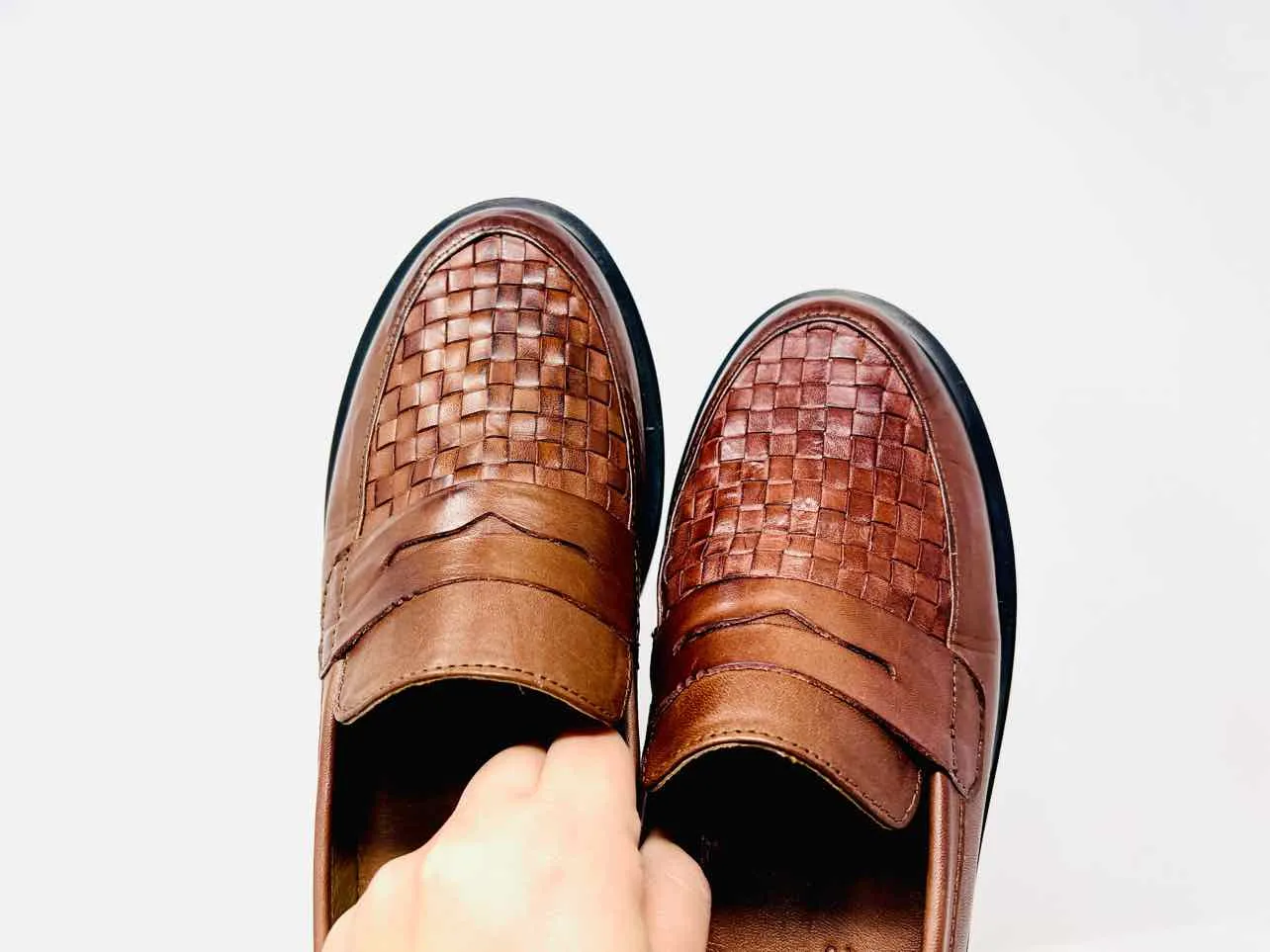 Sols Size 10 Brown/Black Woven Leather W/ BAG! Shoes Loafers