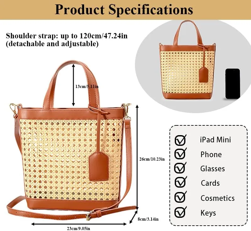 Straw Beach Bag for Women Summer Woven Rattan Tote Bag Straw Purses and Handbags for Vacation with Pendant
