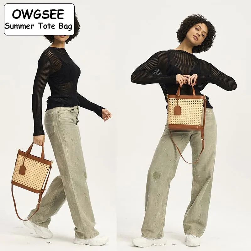 Straw Beach Bag for Women Summer Woven Rattan Tote Bag Straw Purses and Handbags for Vacation with Pendant