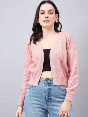 Style Quotient Women Self Design Nude Flat Knit Smart Casual Shrug