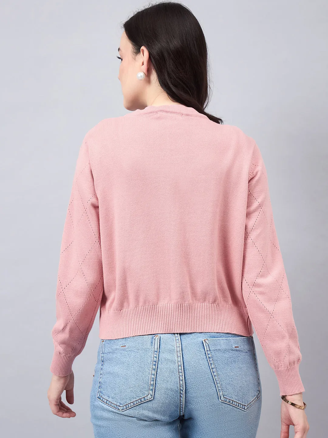 Style Quotient Women Self Design Nude Flat Knit Smart Casual Shrug