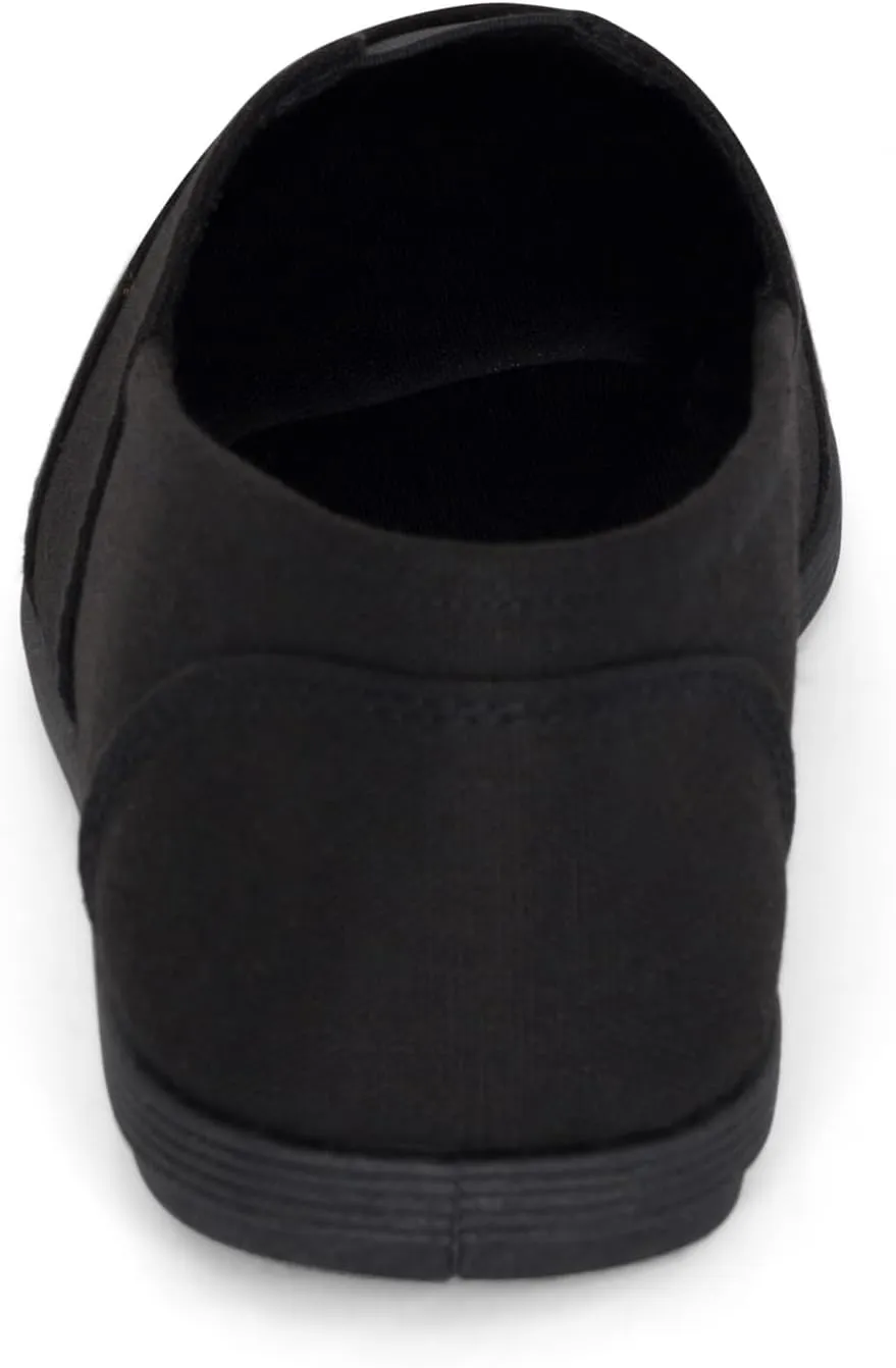 STYLISH S Comet ~ Women's Linen Seam Front Slip-On Flats Memory Foam Gel Insole (All Black Linen, 5.5)