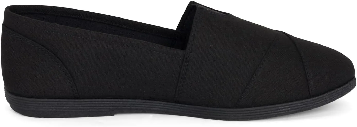 STYLISH S Comet ~ Women's Linen Seam Front Slip-On Flats Memory Foam Gel Insole (All Black Linen, 5.5)