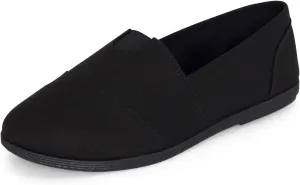 STYLISH S Comet ~ Women's Linen Seam Front Slip-On Flats Memory Foam Gel Insole (All Black Linen, 5.5)
