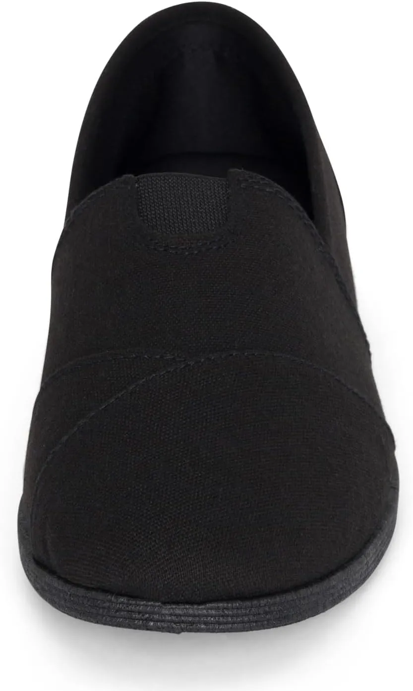 STYLISH S Comet ~ Women's Linen Seam Front Slip-On Flats Memory Foam Gel Insole (All Black Linen, 5.5)